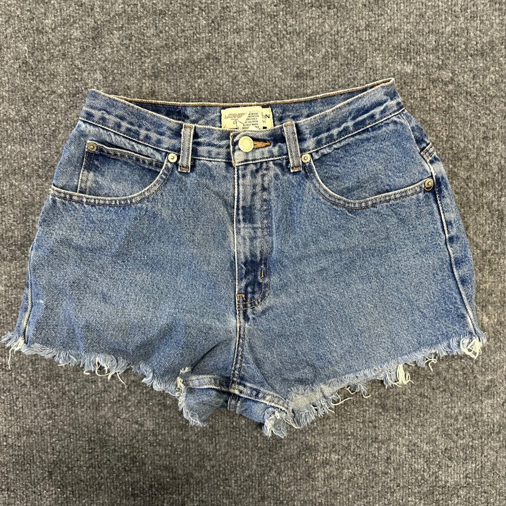 London Jean Denim Shorts Womens Size 8 Blue Cotton High Waisted Cutoff Frayed